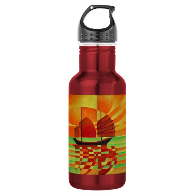 Junk on Sea of Green Cubist Abstract 532 Ml Water Bottle (Front)