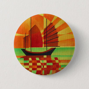 Junk on Sea of Green Cubist Abstract 6 Cm Round Badge