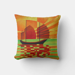 Junk on Sea of Green Cubist Abstract Cushion
