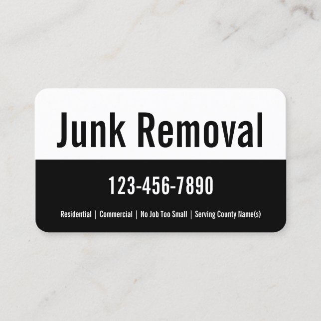Junk Removal Black and White Promotional Template Business Card (Front)