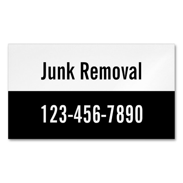 Junk Removal Black and White Promotional Template Magnetic Business Card (Front)