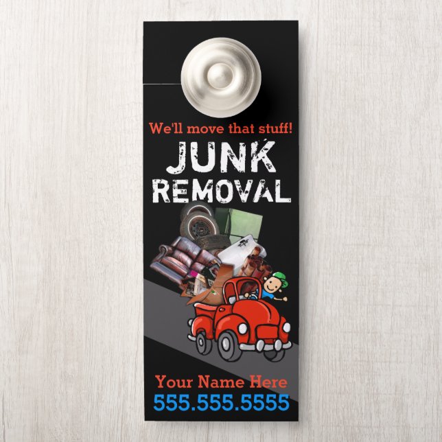 Junk Removal Garbage Hauling Red Pickup 2 Door Hanger (On Knob)