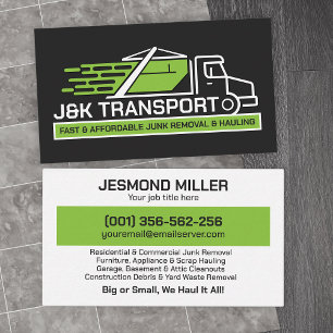 Junk Removal & Hauling  Business Card