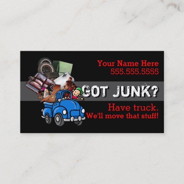 Junk removal.Hauling.Garbage.Promotional Business Card (Front)