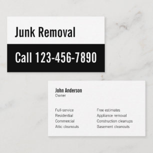 Junk Removal Owner Name & Services Black and White Business Card