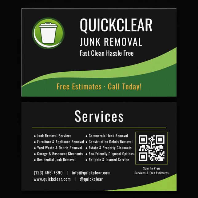 Junk Removal QR Code Professional Business Card (Creator Uploaded)