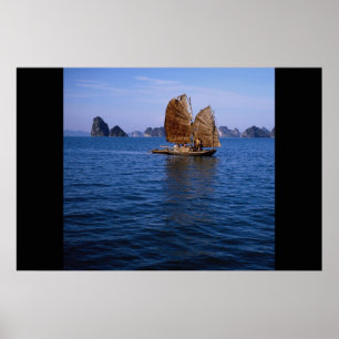 Junk sailing through Ha Long Bay, Vietnam Poster