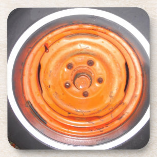 Junk Yard vintage Wheel, orange black and white Coaster