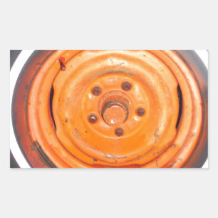 Junk Yard vintage Wheel, orange black and white Rectangular Sticker