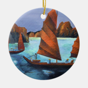 Junks In The Descending Dragon Bay Ceramic Tree Decoration