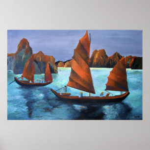Junks In The Descending Dragon Bay Poster