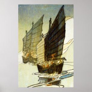 Junks, Wei-hai-wei, China - Bertha Lum - 1922 Poster