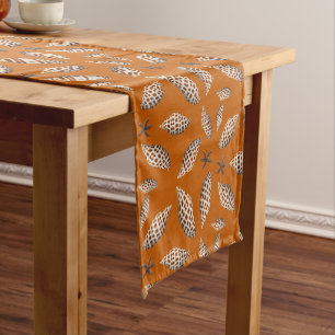 Junonia Seashells Pattern Orange Tropical Table Short Table Runner