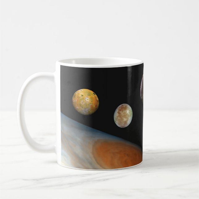 Jupiter and Four Moons Galilean Satellites Coffee Mug (Left)