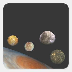 Jupiter and Four Moons Galilean Satellites Square Sticker