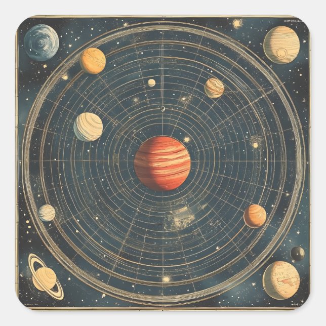 Jupiter-Centred Celestial Chart Design (2) Square Sticker (Front)