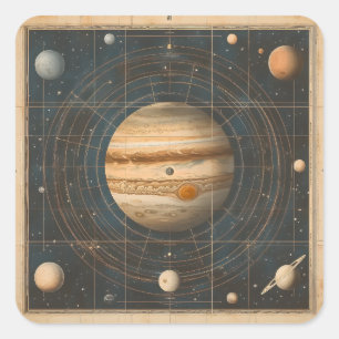 Jupiter-Centred Celestial Chart Design Square Sticker