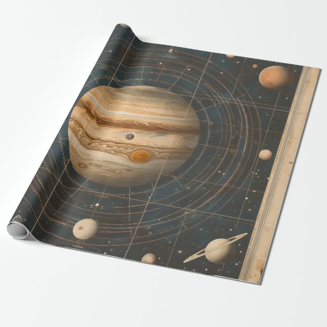 Jupiter-Centred Celestial Chart Design Wrapping Paper (Unrolled)