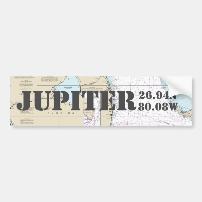 Jupiter FL Latitude Longitude Navigation Chart Bumper Sticker (Front)
