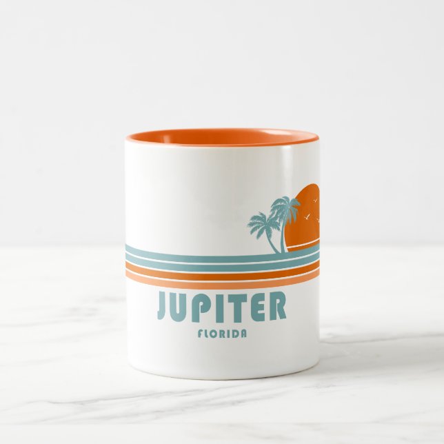 Jupiter Florida Sun Palm Trees Two-Tone Coffee Mug (Center)
