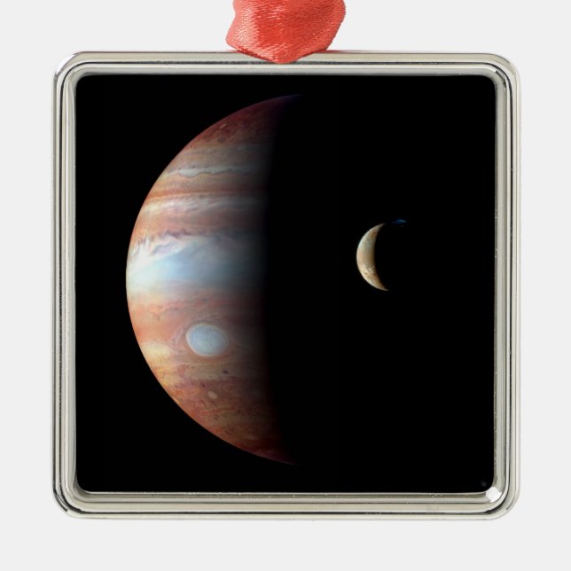 Jupiter Gas Giant Planet & Io Galilean Moon Metal Ornament (Front)