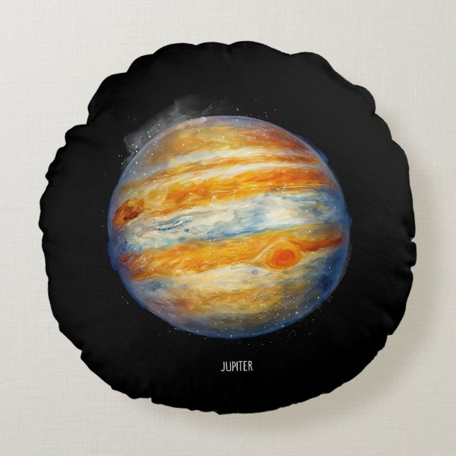 Jupiter Planet Artwork – Cosmic Space Illustration Round Cushion (Front)