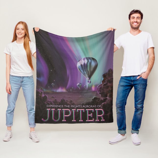 Jupiter Travel by Hot Air Balloon Bighty Auroras Fleece Blanket (In Situ)