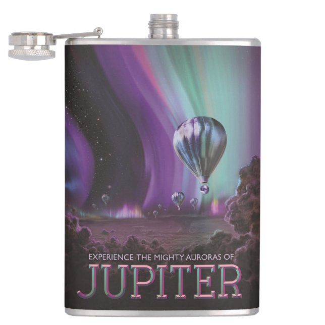 Jupiter Travel by Hot Air Balloon Bighty Auroras Hip Flask (Opened)