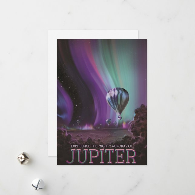 Jupiter Travel by Hot Air Balloon Bighty Auroras Holiday Card (Front/Back In Situ)