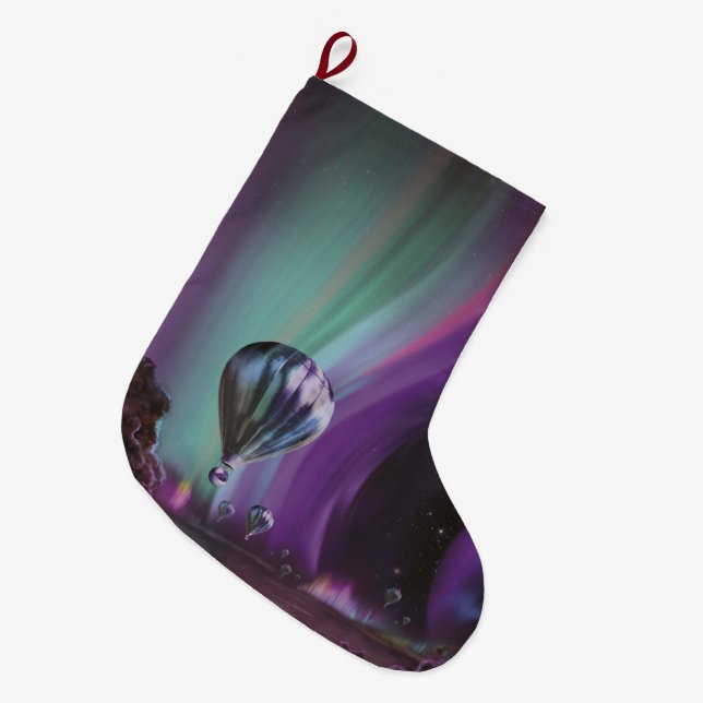 Jupiter Travel by Hot Air Balloon Bighty Auroras Large Christmas Stocking (Front (Hanging))