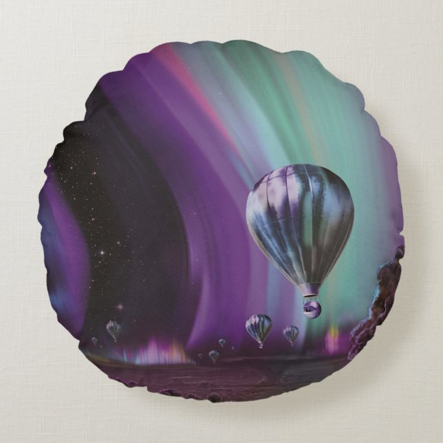 Jupiter Travel by Hot Air Balloon Bighty Auroras Round Cushion (Front)