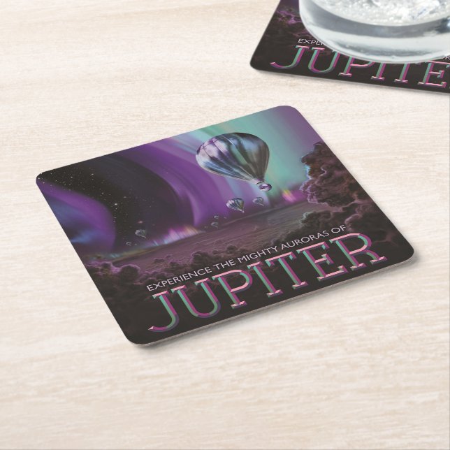 Jupiter Travel by Hot Air Balloon Bighty Auroras Square Paper Coaster (Angled)