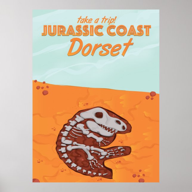 Jurassic Coast Devon cartoon travel poster (Front)