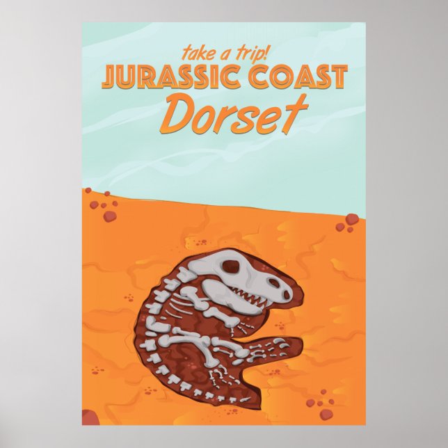 Jurassic Coast Devon cartoon travel poster (Front)