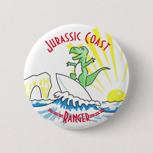 Jurassic Coast Surfing Dinosaur Ranger 6 Cm Round Badge