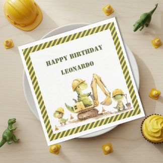 Jurassic Construction Zone Boy Birthday Napkin