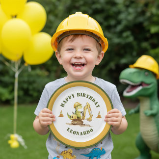 Jurassic Construction Zone Boy Birthday Paper Plate