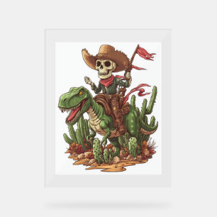 Jurassic Cowboy Skull – Funny Dino Rodeo Acrylic Sign