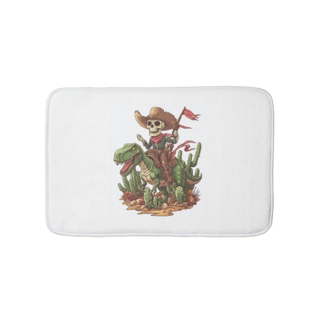 Jurassic Cowboy Skull – Funny Dino Rodeo Bath Mat (Front)
