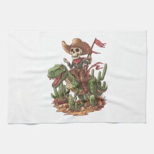 Jurassic Cowboy Skull � Funny Dino Rodeo Tea Towel