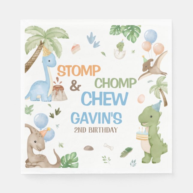 Jurassic Cute Dinosaur Birthday Party Paper Napkin (Front)
