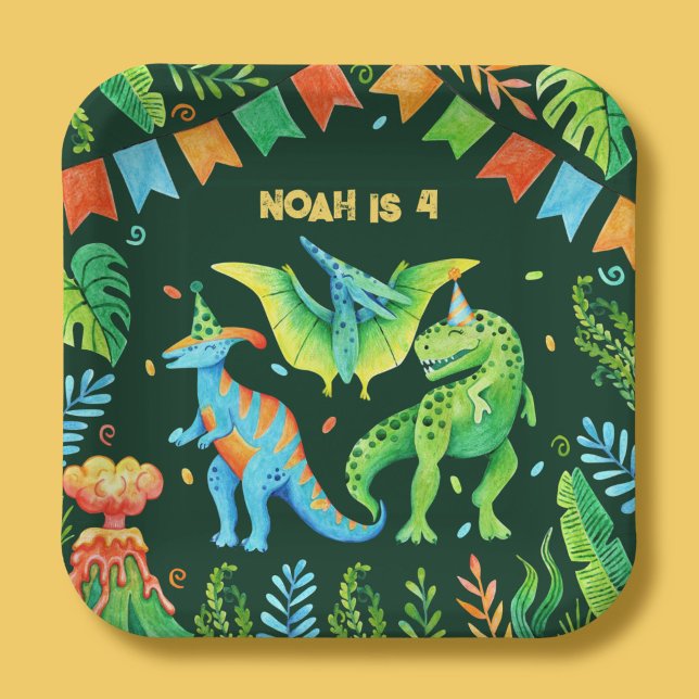 Jurassic Cute Dinosaurs Boys Birthday Party  Paper Plate (Watercolor Dinosaurs Boys Birthday Paper Plates)