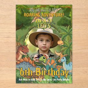 Jurassic Dinosaur 6th Birthday Photo Acrylic Invitations