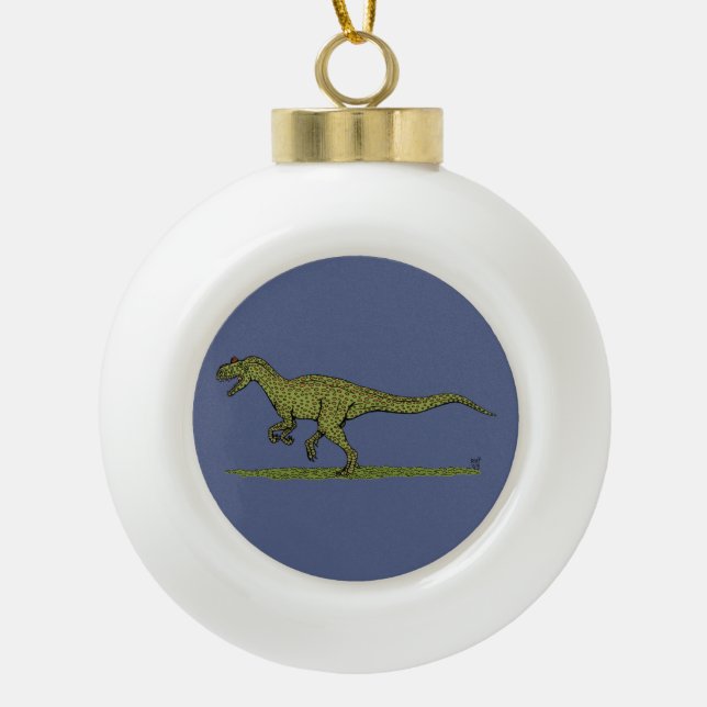 Jurassic Dinosaur Allosaurus Ceramic Ball Christmas Ornament (Front)