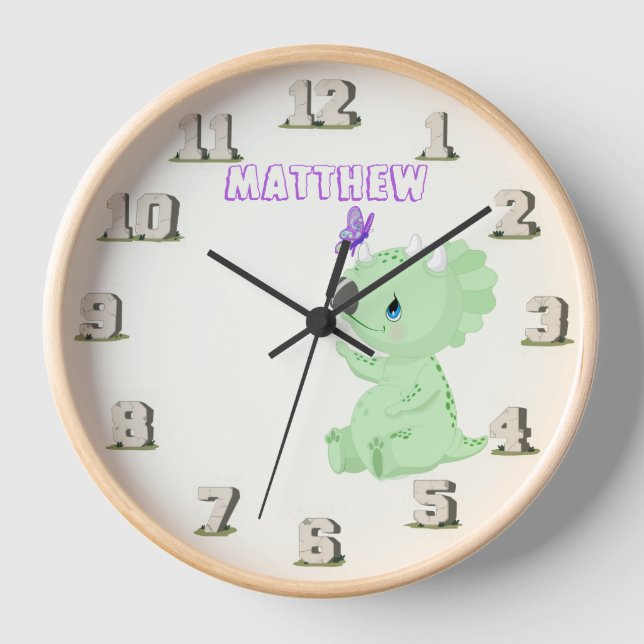 Jurassic Dinosaur Baby Stoneage Named Wall Clock (Front)