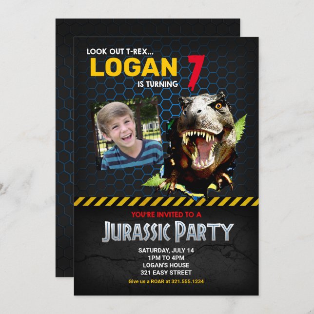 Jurassic Dinosaur Themed Birthday Party Invitation (Front/Back)