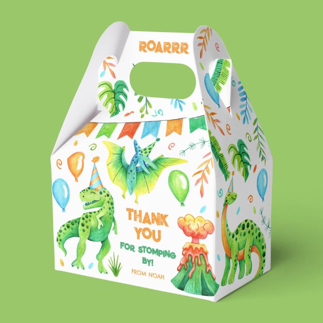 Jurassic Dinosaurs Boy's Birthday Dino Party Favour Box (Happy Watercolor Dinosaurs Boy's Birthday Favor Boxes)