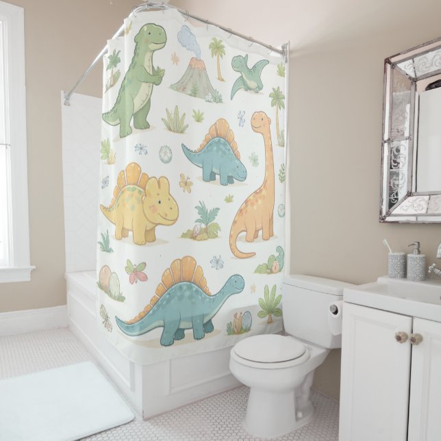 Jurassic Friends Shower Curtain (In Situ)