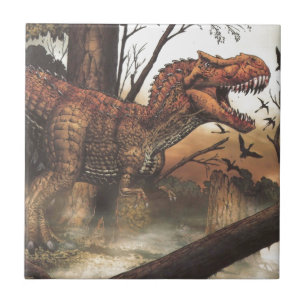 Jurassic Journey: Dinosaur in its Natural Habitat Ceramic Tile