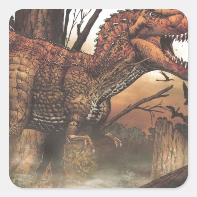Jurassic Journey: Dinosaur in its Natural Habitat Square Sticker (Front)